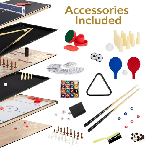 Vista 3 de Sunnydaze - Mesa de juego 10 en 1 combinada, mesa de juegos múltiples con billar, hockey de empuje, futbolín, ping pong, ajedrez, damas, backgammon
