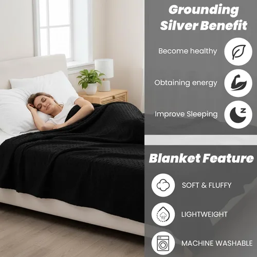 Vista 2 de Manta Grounding para aliviar el dolor y dormir más profundo, sábana de cama Earth Connect con fibra de plata, manta esponjosa, regalos para mujeres