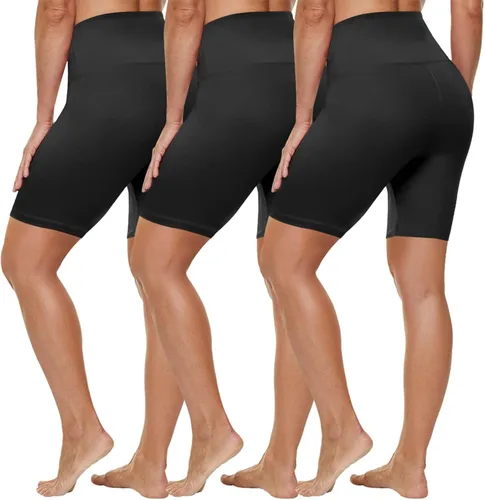 Vista 20 de HLTPRO 3 Pack Plus Size Biker Shorts for Women, Pocket & No-Pocket Options Negro/Beige Rosa/ Gris