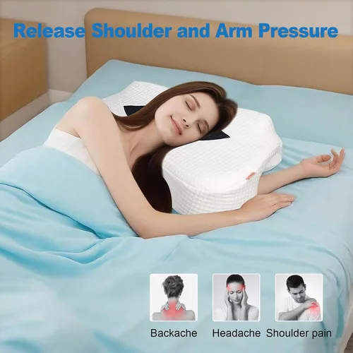 Vista 2 de Almohada para dormir de lado con orificios para los brazos, almohada de espuma viscoelástica para alivio del dolor cervical de cuello, hombros