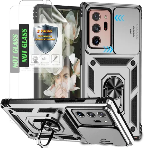Vista 16 de Funda protectora para teléfono con cubierta deslizante para cámara, soporte de anillo magnético y 2 películas autorreparables Compatible
