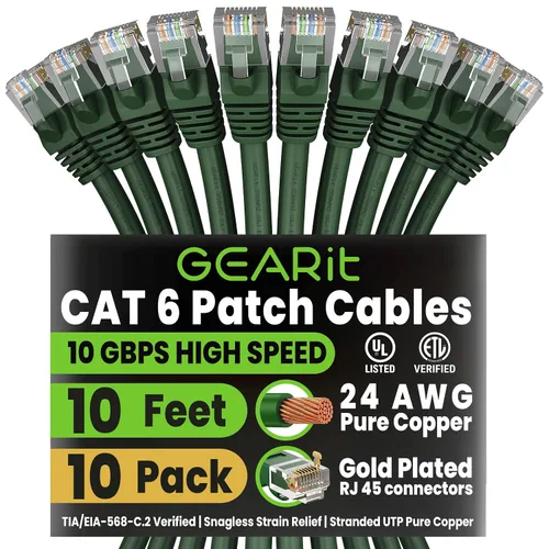 Vista 34 de GEARit Paquete de Cables Ethernet Cat 6 - Paquete de 20 Cables de Conexión Ethernet Cat6 de 1 pie Cable de Conexión de Red RJ45, Conectores