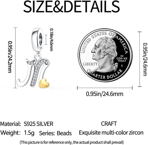 Vista 2 de Pandach Dijes de plata de ley 925 con letras iniciales del alfabeto de la A a la Z, plata maciza, circonitas cúbicas, colgantes para pulseras