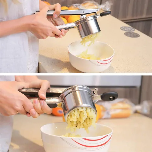 Vista 6 de Ricer profesional de patatas de acero inoxidable, triturador de papas con 3 discos de arroz para arroz grueso y fino, la mejor prensa de papas