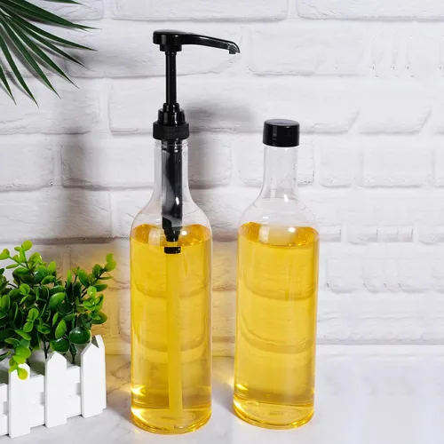 Vista 4 de Maxdot 2 piezas botellas de jarabe de 25 oz con bomba, botellas de cuello largo, dispensador de bomba de jarabe de plástico para accesorios de bar