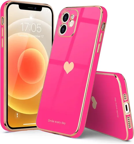 Vista 6 de Teageo Funda compatible con iPhone 12 para mujeres y niñas, diseño de Rosa fuerte