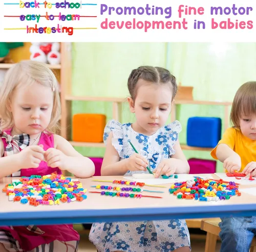 Vista 6 de Wesiti 204 piezas de letras con cordones del alfabeto, juguetes de aprendizaje para niños pequeños, cuentas del alfabeto ABC, juguetes