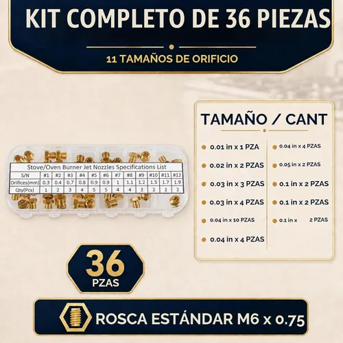 Vista 3 de Kit de conversión de orificio para estufa de gama PFCKE, piezas de repuesto de boquilla de quemador de chorro de latón M6x0.75 mm, punta de rociado