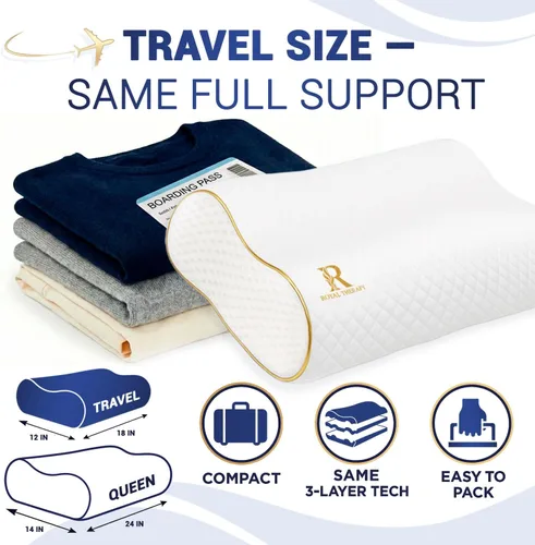 Vista 4 de Almohada de viaje de espuma viscoelástica Royal Therapy, almohada para el cuello de bambú ajustable para dormir de lado (viaje 18 x 12 x 5)