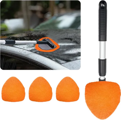 Vista 8 de Ziciner Limpiador de parabrisas de automóvil, limpiaparabrisas de limpieza automática de microfibra con mango extensible de aluminio y 2 cabezales