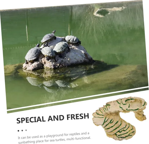 Vista 9 de Balacoo Plataforma de tortuga para caja de accesorios de hábitat de tortugas para interiores, plataforma de basking de tortuga, refugio de resina