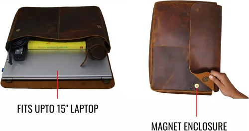 Vista 5 de Carpeta de cuero, organizador de carpetas de archivos de cuero de grano completo, portafolio para hombres, funda de cuero espaciosa para portátiles