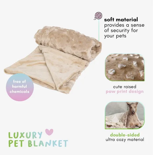 Vista 5 de Petique Manta de terciopelo para mascotas, súper suave para gatos y perros, felpa de poliéster de doble cara, bonito diseño de huellas de patas