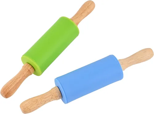 Vista 14 de Mini rodillo de silicona para niños, mango de madera antiadherente, 9 pulgadas, 1 paquete, color azul