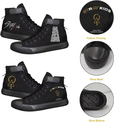 Vista 2 de KPOP Stray Kids Merch Shoes Bang Chan Lee Know ChangBin Han I.N Felix HyunJin Seungmin Hiphop Zapatos de lona de caña alta