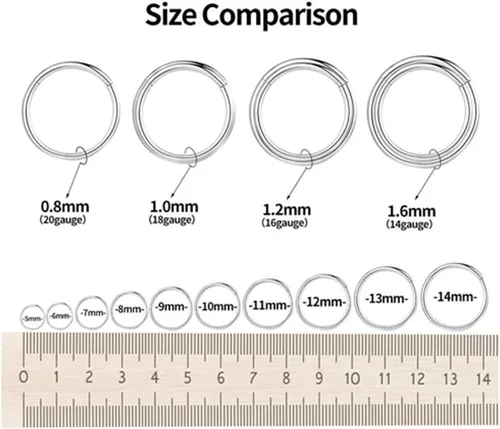 Vista 4 de Followmoon - Aretes de acero quirúrgico316L para nariz, oreja, septum y labio, cartílago, hélix, tragus, de calibre 20, 18, 16, 14, 12, 10, 8