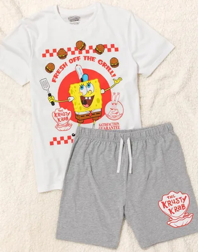 Vista 3 de SpongeBob SquarePants Conjunto de pijama para hombre, camiseta de manga corta y pantalones cortos para adultos, ropa de descanso de hamburguesa