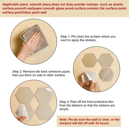Vista 4 de 24 calcomanías de acrílico extraíbles para pared, para decoración del hogar, sala de estar, dormitorio (hexágono, 24 piezas)