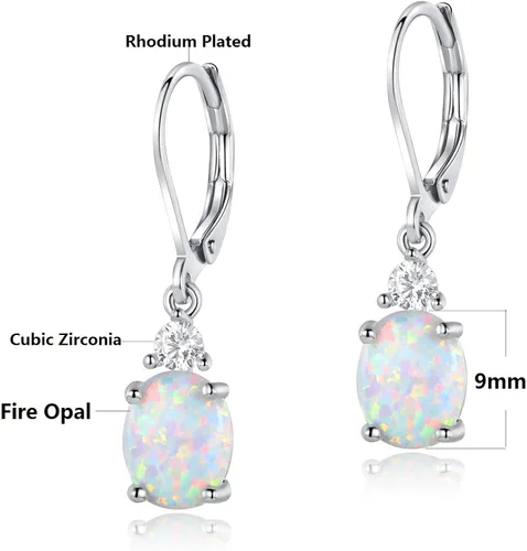 Vista 2 de GEMSME - Aretes colgantes de ópalo de lágrima chapados en oro blanco para mujer, Oro blanco