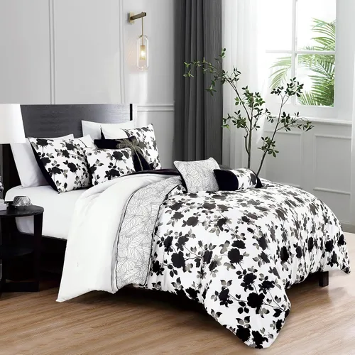 Vista 30 de ESCA Juego de edredón floral morado Queen - 7 piezas de ropa de cama botánica ciruela malva