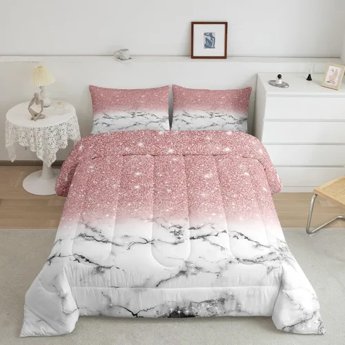 Vista 14 de Feelyou Juego de edredón abstracto para todas las estaciones, juego de ropa de cama negro y azul con 1 funda de almohada con estampado de mármol