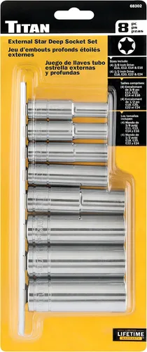 Vista 2 de Titan 68302 Juego de llaves de vaso de 8 piezas de 3/8 pulgadas y 1/2 pulgadas con forma de estrella externa