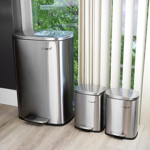 Vista 9 de Elama Papelera versátil para cocina, hogar y oficina con mecanismo de cierre lento (3 piezas de 13 galones + 2 x 1.32 galones plateados)