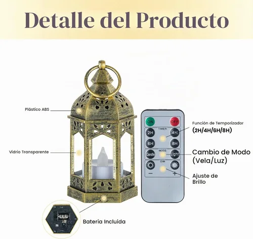 Vista 7 de Hewory 10 mini linternas doradas para decoración de fiestas, velas LED