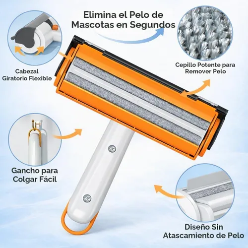 Vista 2 de Removedor de pelo de mascotas para muebles, herramienta reutilizable de eliminación de pelo de mascotas, removedor de pelo autolimpiante para sofá