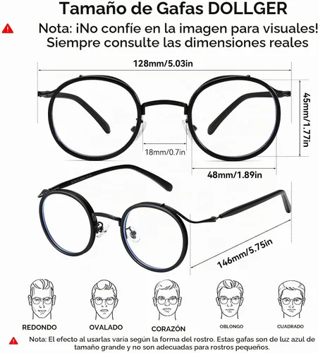 Vista 6 de Dollger Gafas redondas con bloqueo de luz azul, marcos retro con olor a Negro
