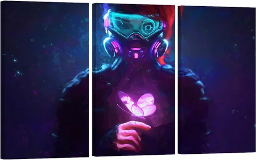 Vista 16 de Lienzo decorativo para pared, diseño de ciudad futurista Cyberpunk para sala de estar, impresión multipanel, obra de arte de cocina, pintura