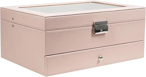 Vista 3 de Ogrmar Cajas de almacenamiento de relojes de piel sintética con 12 ranuras, para hombres y mujeres, estuche organizador de 2 niveles con tapa