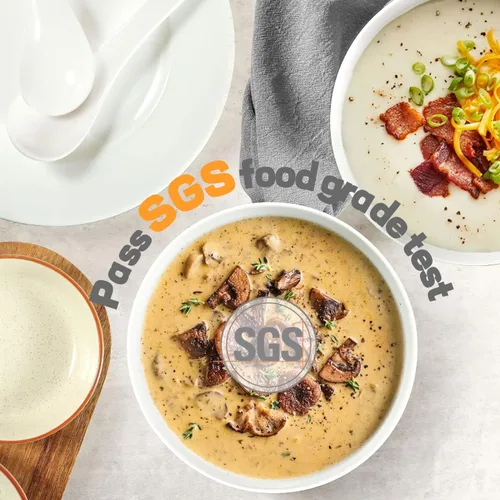 Vista 3 de Artena Cuencos de sopa y cucharas de sopa, cuencos de cereales de 26 onzas y cucharas de cereales, juego de cuencos y cucharas de cerámica blanca