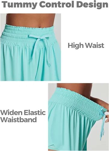 Vista 4 de IUGA Pantalones cortos deportivos para mujer, de cintura alta, con diseño de mariposa, con vuelo, para correr, entrenamiento, tenis, con bolsillos