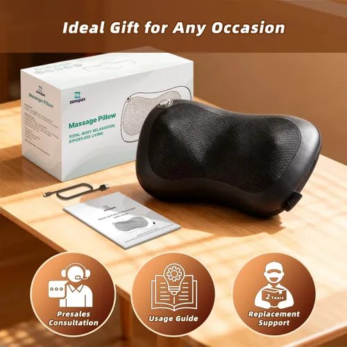 Vista 9 de Zenopax Shiatsu Masajeador de cuello y espalda con calor, almohada eléctrica recargable inalámbrica para aliviar el dolor muscular, amasamiento