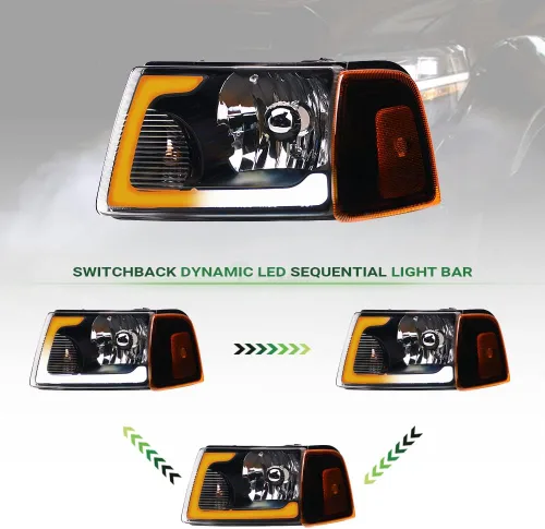 Vista 7 de 7422448582543 Compatible con 2001-2011 Ford Ranger Switchback Barra de tira LED secuencial de luces delanteras con carcasa negra y lámparas de señal