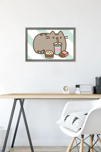 Vista 6 de Trends International Pusheen - Póster de pared de alimentos, 14.725 x 22.375 pulgadas, versión enmarcada de madera de granero