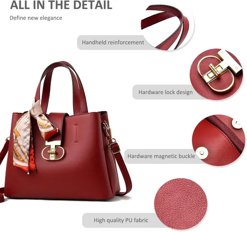 Vista 6 de NICOLE & DORIS Bolsos elegantes para mujer, bolsos de mano de diseñador con asa superior con cinta, bolsas de hombro con múltiples bolsillos