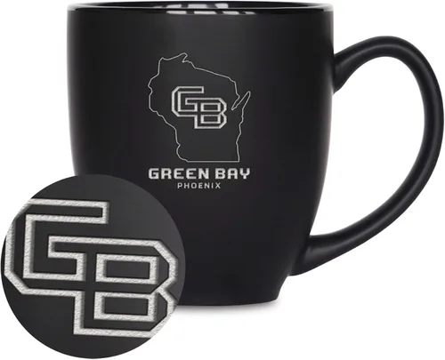 Vista 321 de Rico Industries - Taza de cerámica mate negra con grabado láser estándar de 15oz para NCAA (escuelas T & U) - Para bebidas calientes o frías