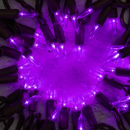 Vista 4 de YULETIME - Luces de Navidad LED púrpuras con cable marrón, 33 pies, 100 unidades, juego de luces de cadena certificadas por UL, calidad comercial