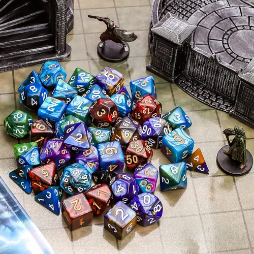 Vista 9 de CiaraQ Juego de dados poliédricos - Dados para juegos de rol DND para Calabozos y Dragones, juego de mesa RPG, doble color, 35 piezas Diseño