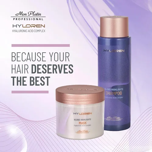 Vista 6 de Mon Platin Professional HYLOREN - Champú para cabello rubio con ácido hialurónico para cabello rubio y con reflejos, champú para cabello rubio, sin