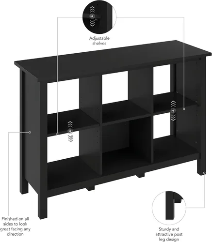 Vista 7 de Bush Home Broadview - Estante organizador de 6 cubos en negro clásico, estantería de almacenamiento de cubos pequeños para oficina en casa
