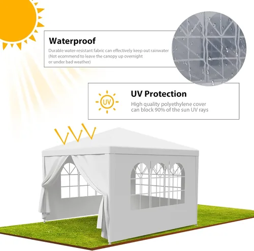 Vista 2 de Carpa para exteriores de 10 x 10 pies, tienda de campaña para fiestas de boda, cenador portátil, carpa con toldo, camping, refugio, almacenamiento