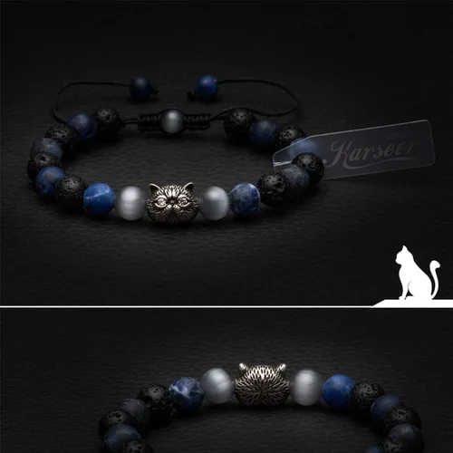Vista 3 de Karseer Pulsera de piedra curativa para gatos, sodalita natural y roca de lava para aromaterapia, difusor de aceites esenciales, antiansiedad