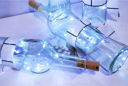 Vista 6 de Paquete de 20 10 luces LED de corcho para botella de vino, mini luces de alambre de cobre, luces estrelladas a pilas para bricolaje, Navidad