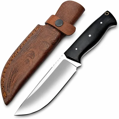 Vista 8 de Cuchillo de Desollar para Cuello de Acero de Damasco Hecho a Mano de 6", Mango de Palisandro con Protector de Acero y Funda de Cuero, Mejor Regalo