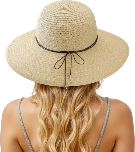 Vista 7 de Sombreros de sol para mujer, protección solar UPF 50+, sombrero de playa Beige