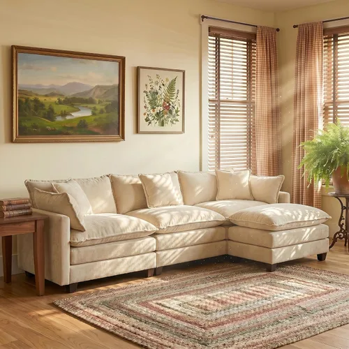 Vista 54 de Sofá modular modular de felpilla beige de 78 pulgadas para sala de estar, sofá modular de felpilla beige para sala de estar, sofás para sala