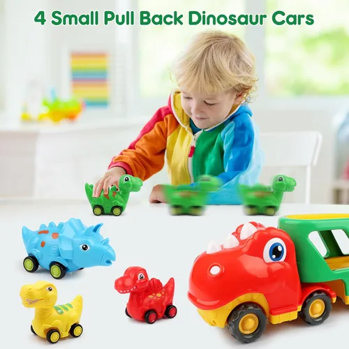 Vista 4 de Nicmore Juguetes para niños pequeños, camión de dinosaurios para niños: juguetes para niños de 2, 3, 4, 5 años, camión transportador de dinosaurios